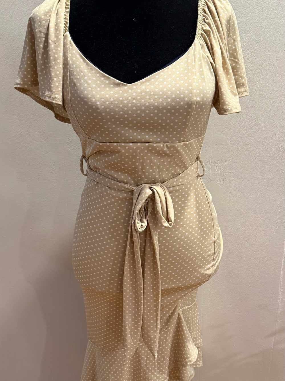 Triple 7 Cream Polka Dot Belted Maxi Dress